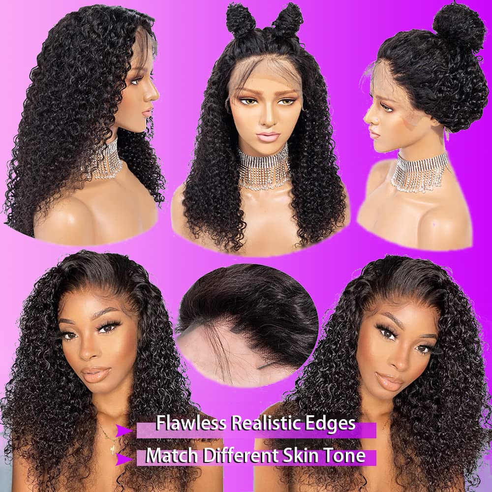 UPIGUILK Glueless HD Lace Front Wigs Human Hair Deep Wave 13x6 HD Lace Frontal Wigs Human Hair Pre Plucked with Baby Hair Curly Wigs for Black Women Human Hair 180% Density Natural Color 16 inch