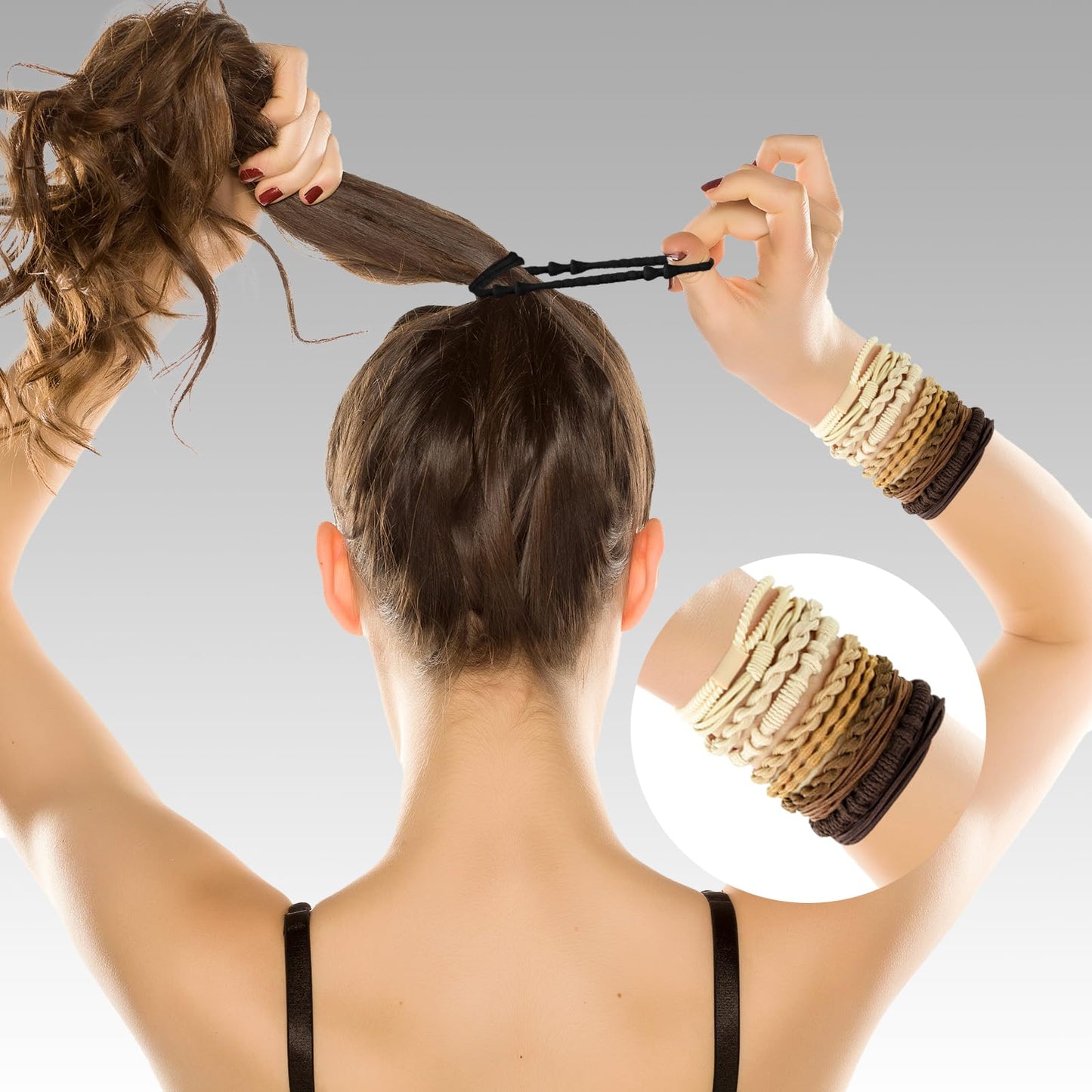 Bouiexye Hair Ties Bracelets for Women, 24PCS Boho Hair Accessories, Hair Ties for Thick Thin Hair Medium Long Hair, No Damage, Retro B