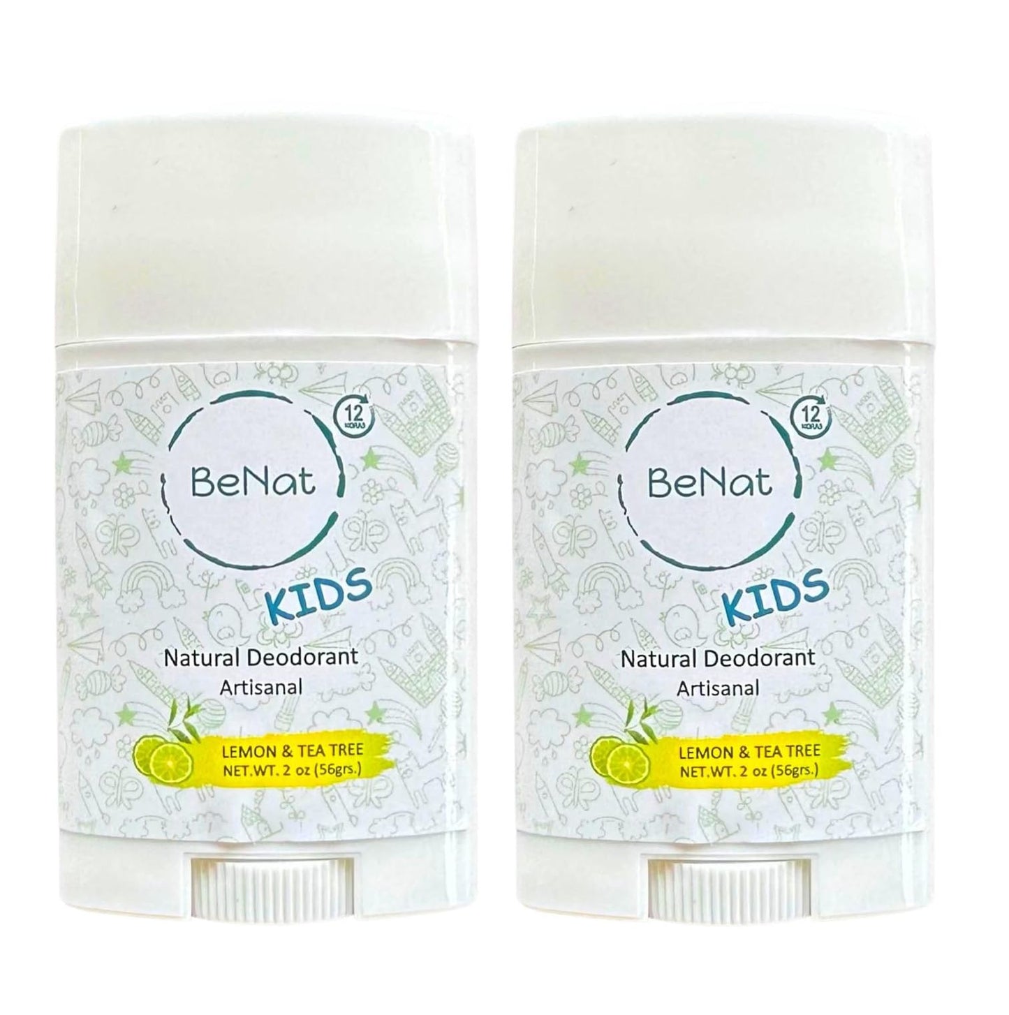 BeNat 2-Pack All Natural Deodorant For Kids and Teens 100% Natural Aluminum-Free Carcinogen Free Kids Deodorant For Boys and Girls Clinically Proven To Be Safe For Children and Teenagers