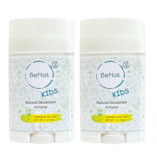 BeNat 2-Pack All Natural Deodorant For Kids and Teens 100% Natural Aluminum-Free Carcinogen Free Kids Deodorant For Boys and Girls Clinically Proven To Be Safe For Children and Teenagers