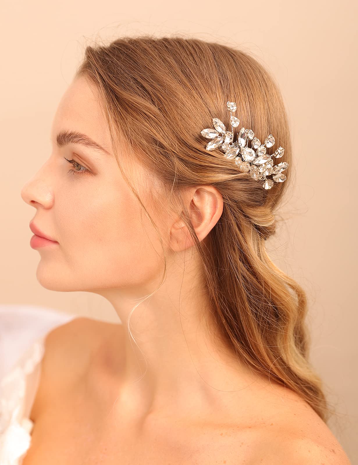 BERYUAN Clear Crystal Teardrop Hair Comb for Women Rhinestone Wedding Hair Accessory for Bride Bridesmaid Prom Hair Pieces (Rose Gold)