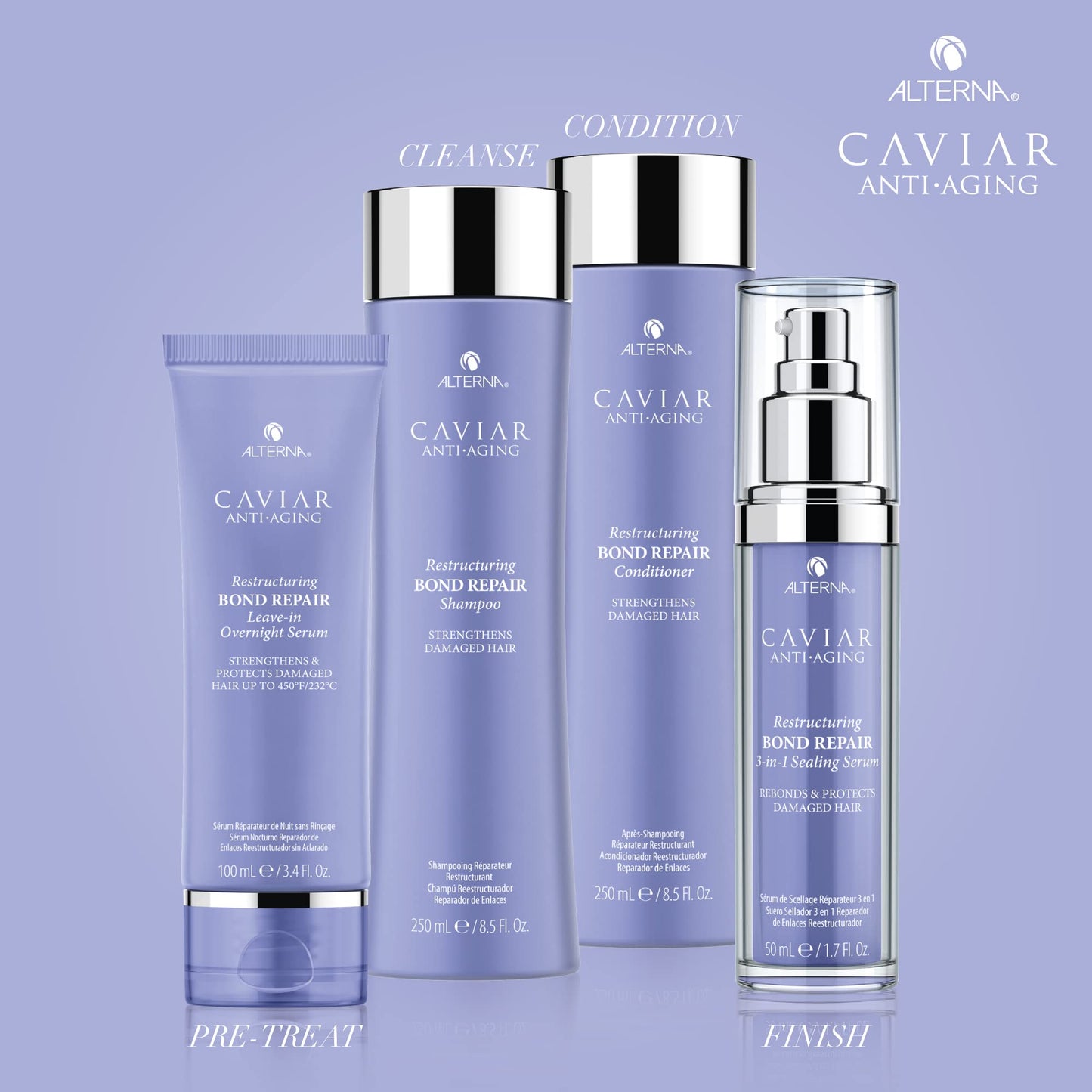 Alterna Caviar Anti-Aging Restructuring Bond Repair Shampoo and Conditioner Standard Set, 8.5oz each | Rebuilds & Strengthens Damaged Hair | Sulfate Free