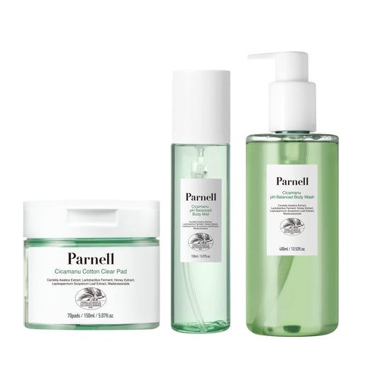 Parnell Cicamanu Body Wash, Body Mist and Clear Pad for Face and Body, for all skin types, Acne fighting, Korean Skincare, Alcohol-Free, Not Tested on Animals