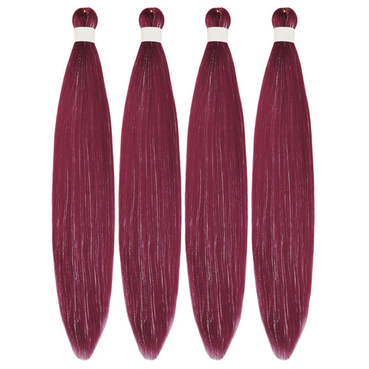 Burgundy Tinsel Braiding Hair Pre Stretched Box Synthetic Box Braids Tinsel Hair for Braiding(26Inch 4 Packs)