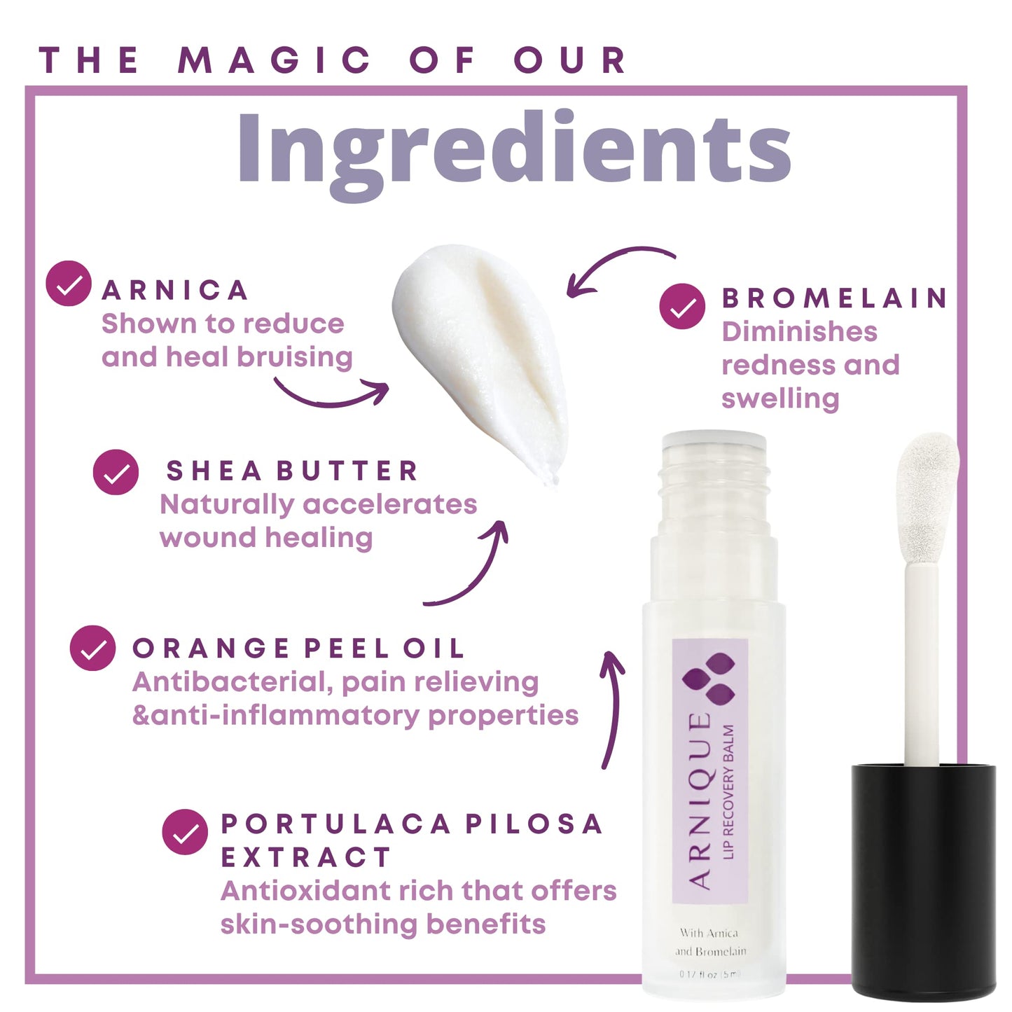 Arnique Arnica Lip Balm - for Filler Aftercare with Arnica Montana and Bromelain, Topical Bruise Balm Masque for Lip Flip Injections and Implant Surgery to aide with Bruising, Swelling and Redness