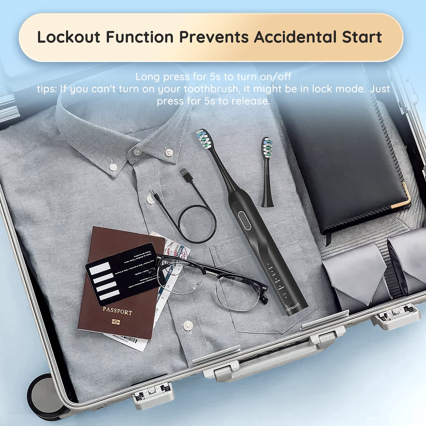 Sonic Electric Toothbrush, Sonic Toothbrush with 5X More Effective Cleaning Power, Rechargeable Electric Toothbrush with 8 Brush Heads, 4 Modes, Low Noise Design Electric Toothbrush for Adults