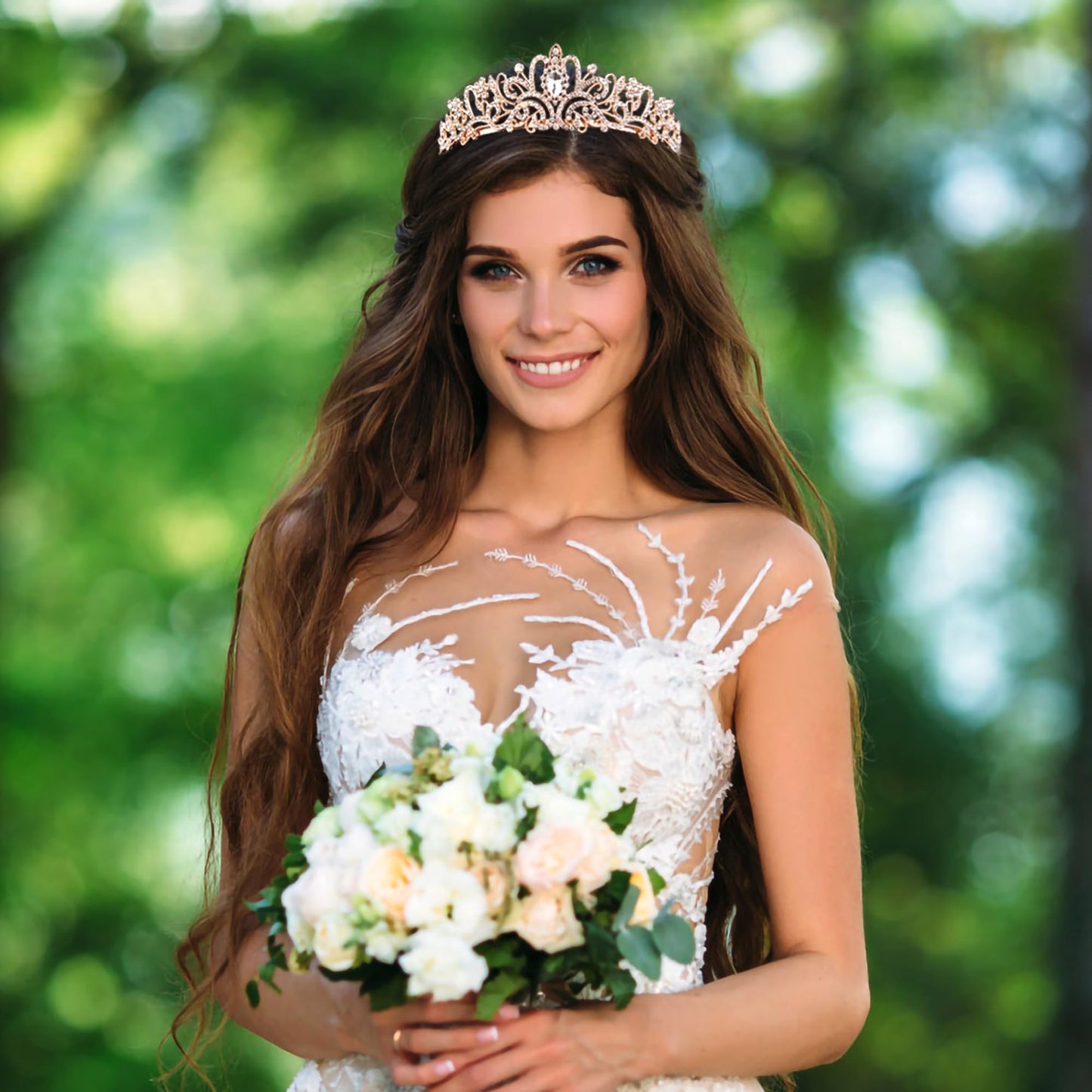 Rose Gold Crown for Women Birthday Queen Sash & Rhinestone Tiara Set Birthday Decoration Rhinestone Headband Glitter Crystal Hair Accessories for Party(Rose Gold1&Sash)