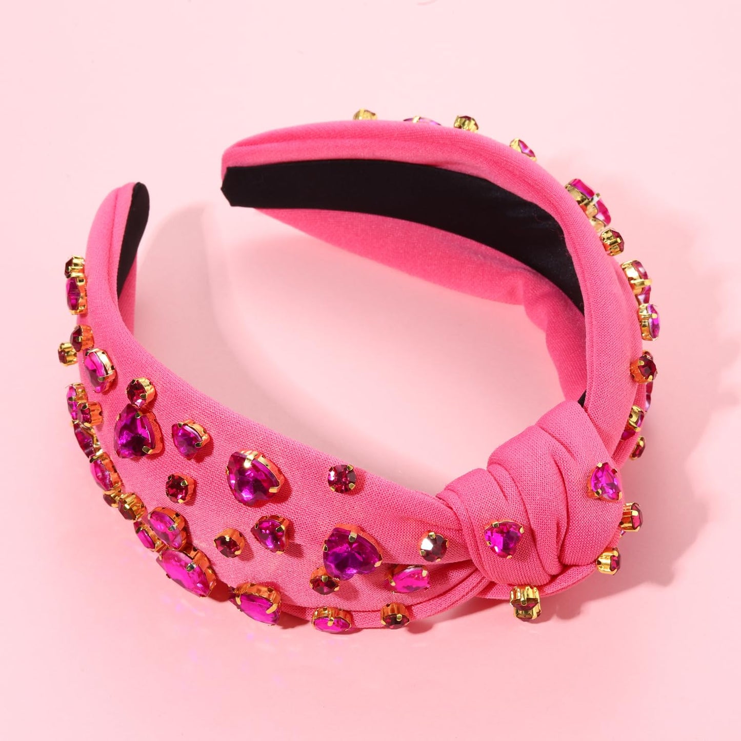 Valentine’s Day Heart Headbands for Women Valentine’s Day Accessories Jeweled Beaded Heart Knotted Headband Pink Red Rhinestone Wide Top Knot Headband Valentine Party Favors Gifts (Heart Headband 3)