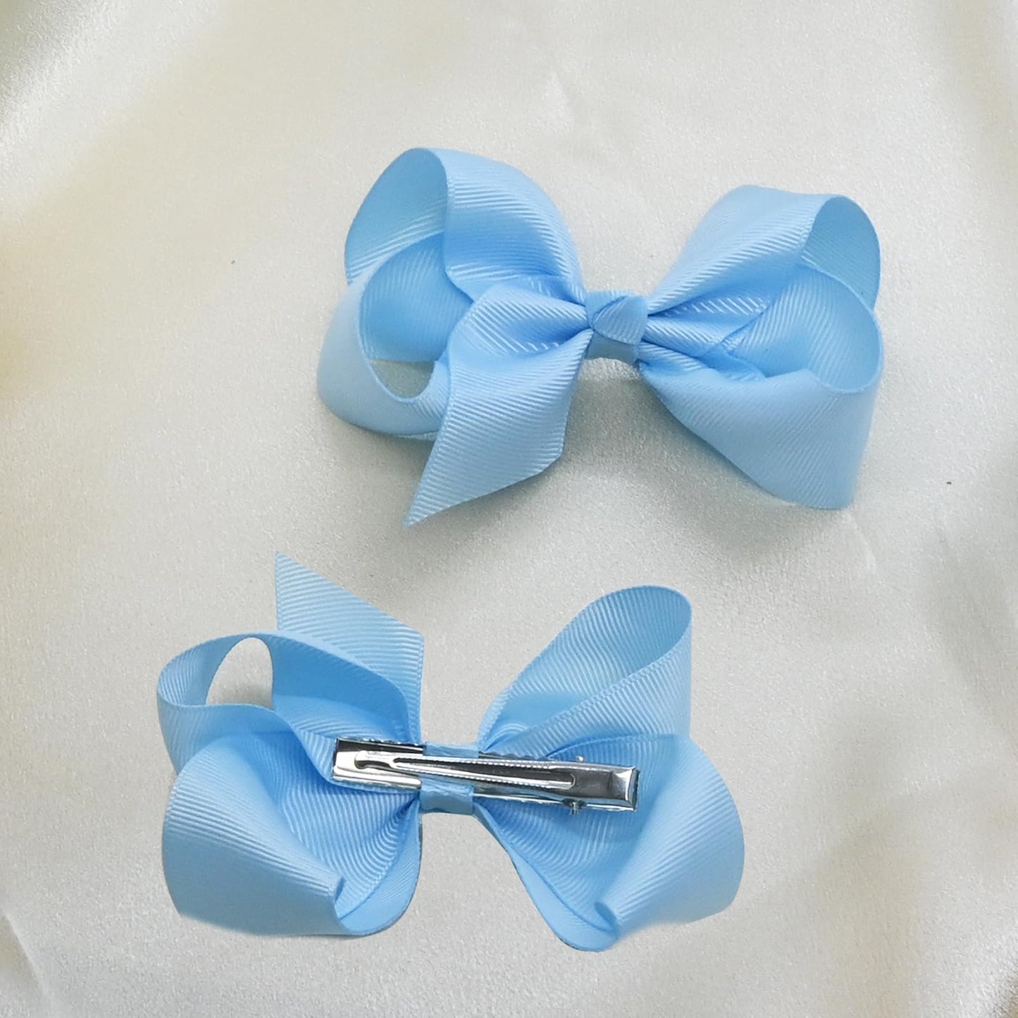 4.5" Alligator Hair Clips with Grosgrain Ribbon - Solid Color Girls' Toddler Hair Accessories (Blue)