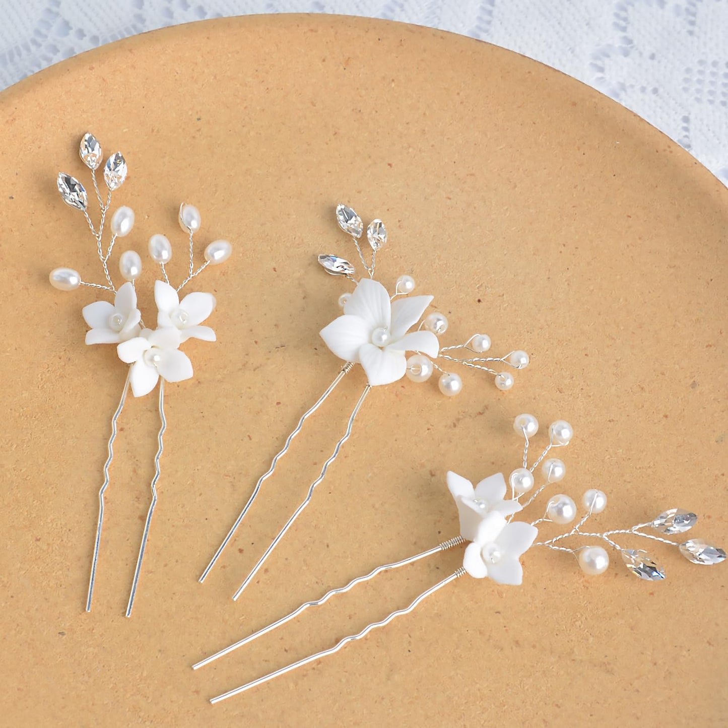 Bridal Hair Accessories, Beusoulover 3pcs Crystal Wedding Hair Pieces, Handmade Rhinestone Bridal Hair Pin for Women, Girls, Bridesmaids (white)