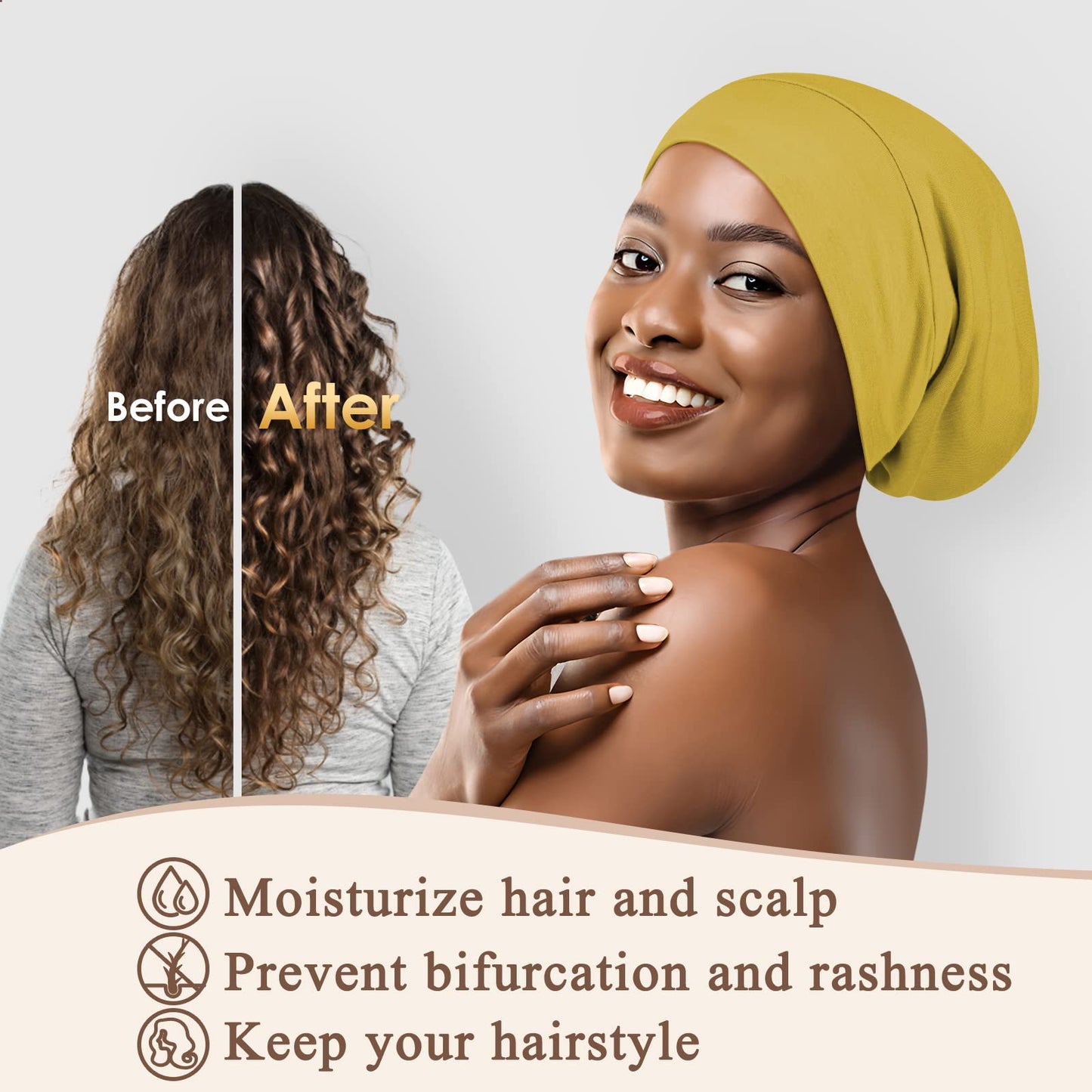 OLESILK 100% Mulberry Silk Bonnet for Sleeping Women, Silk Hair Wrap for Sleeping, Silk Sleep Bonnet for Women&Men, Real Silk, Not Satin, Yellow