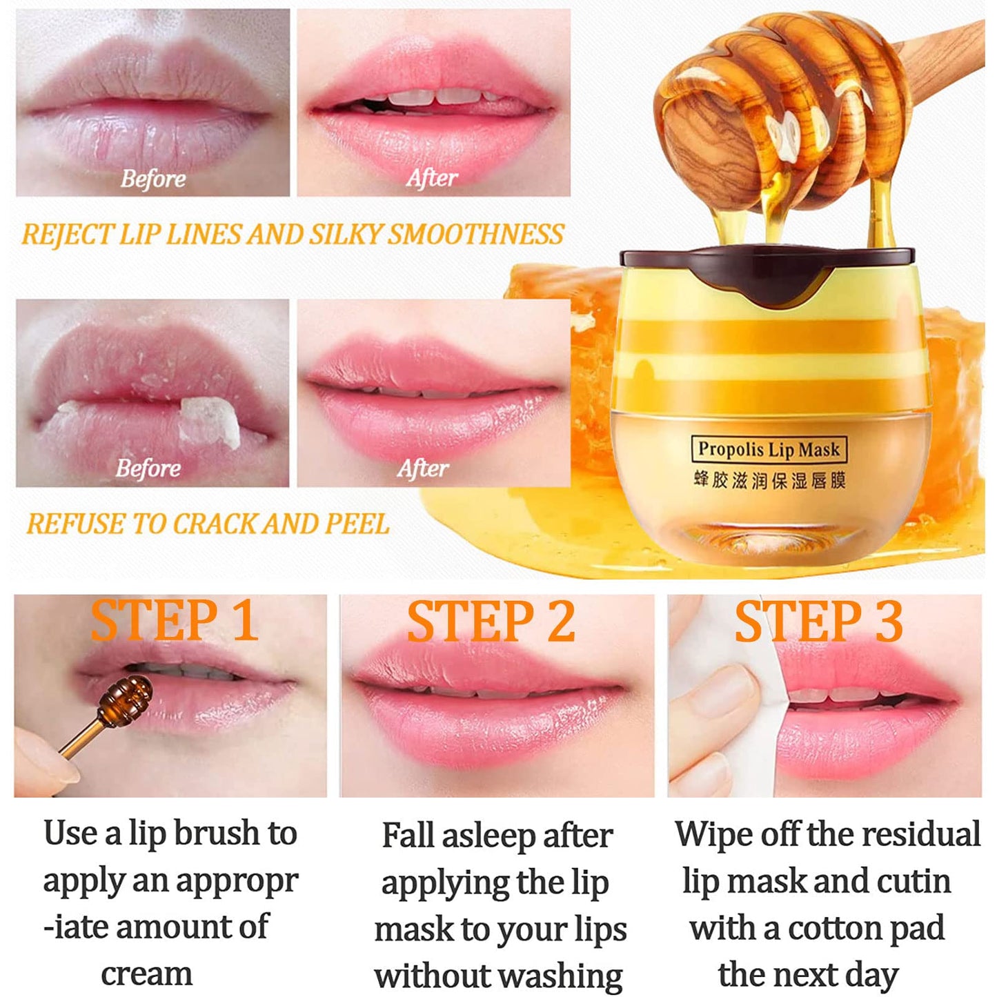 2 Pcs Bee Lip Balm Honey Pot, Honey Lip Mask Propolis Moisturizing Hydrating Prevention Dry and Cracked Lip Scrubs Exfoliator (2 Honey)