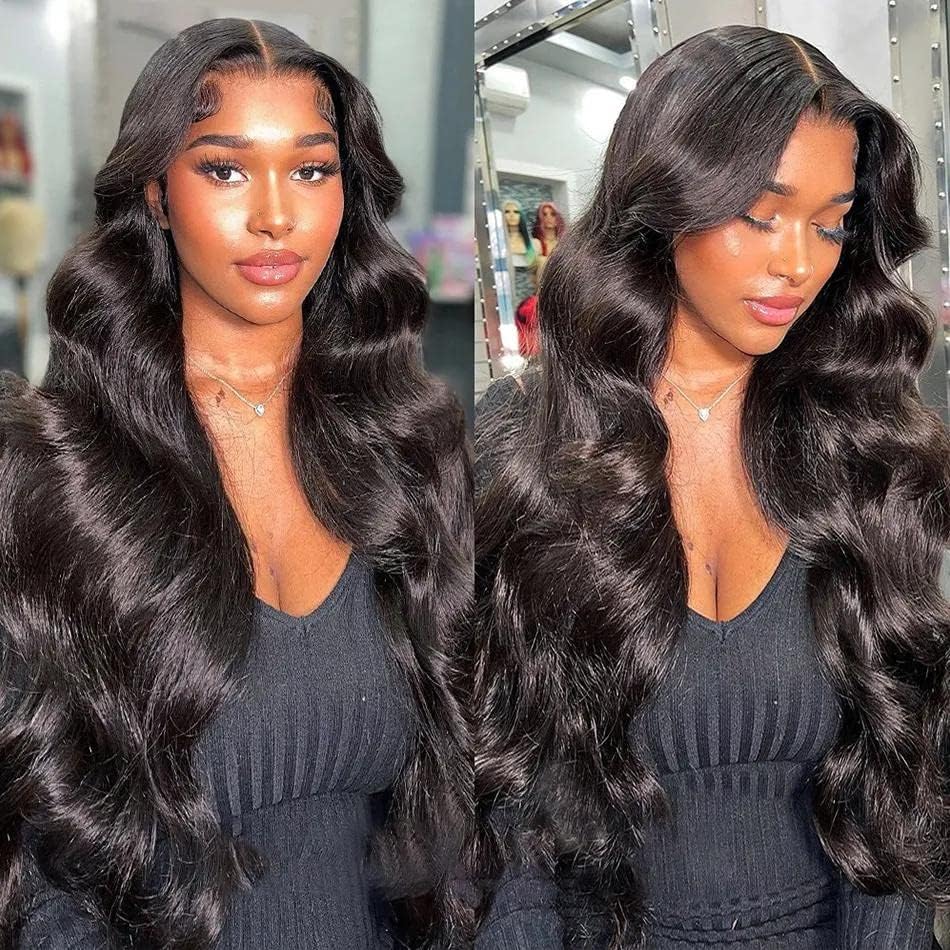 Cecycocy 12A 180% Density Full Lace Frontal 13x6 Natural Black Body Wave Lace Front Virgin Human Hair Wigs Loose Wave 13x6 Transparent Wigs For Black Women Brazilian Pre Plucked With Baby Hair(20inch)