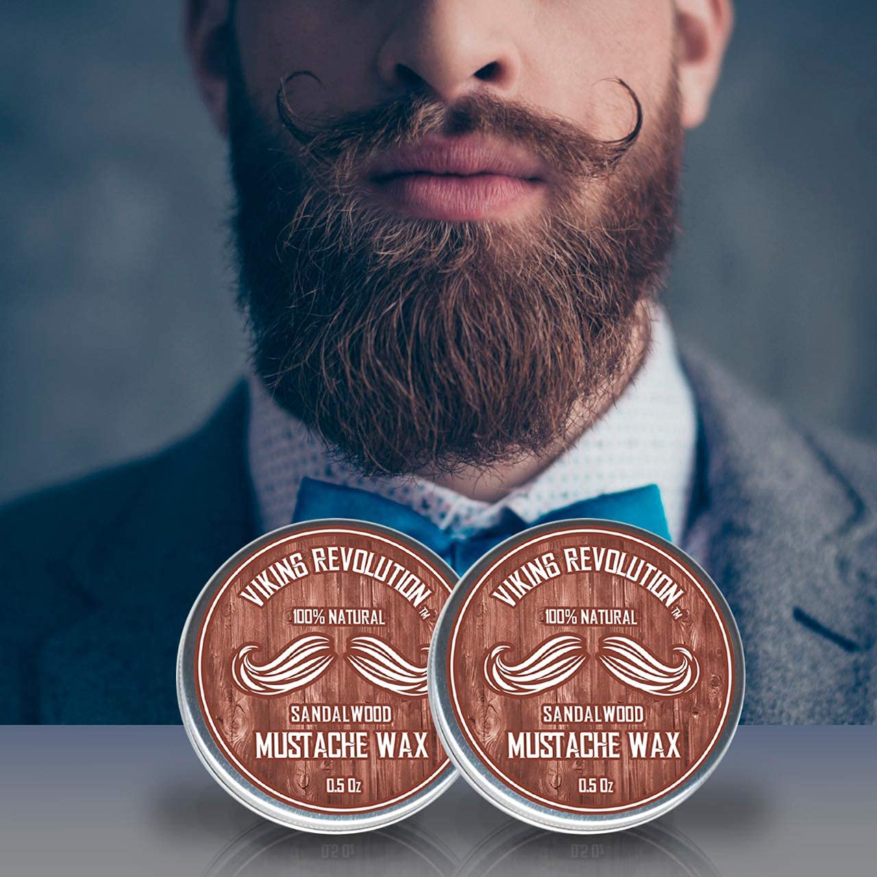 Viking Revolution Mustache Wax 2 Pack - Beard & Moustache Wax for Men - Strong Hold Helps Train Tame & Style (Sandalwood, 2 pack)