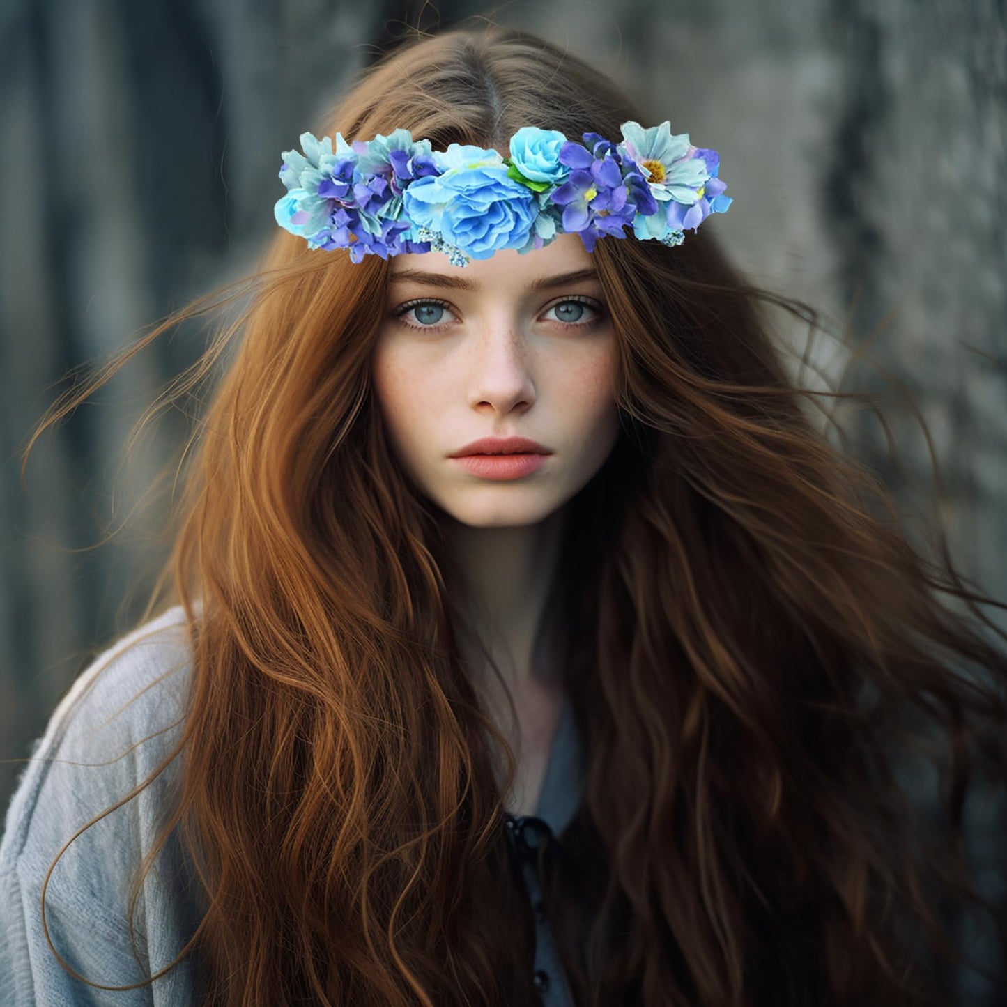 Vivivalue Rose Flower Crown Flower Garland Headband Hair Wreath Floral Headpiece Halo Boho with Ribbon Wedding Party Festival Photos Blue