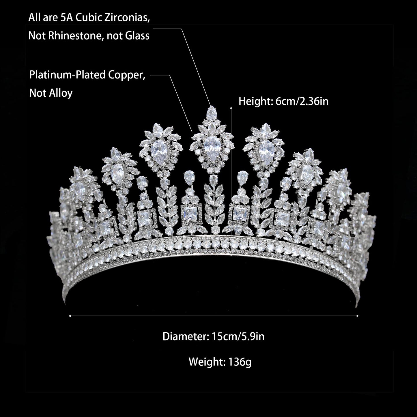 QXMYOO Luxury 5A CZ Wedding Tiaras and Crowns for Women Handmade Cubic Zirconia Large Bridal Headpiece Prom Birthday Queen Hair Accessories Zircon Headwear (Green)