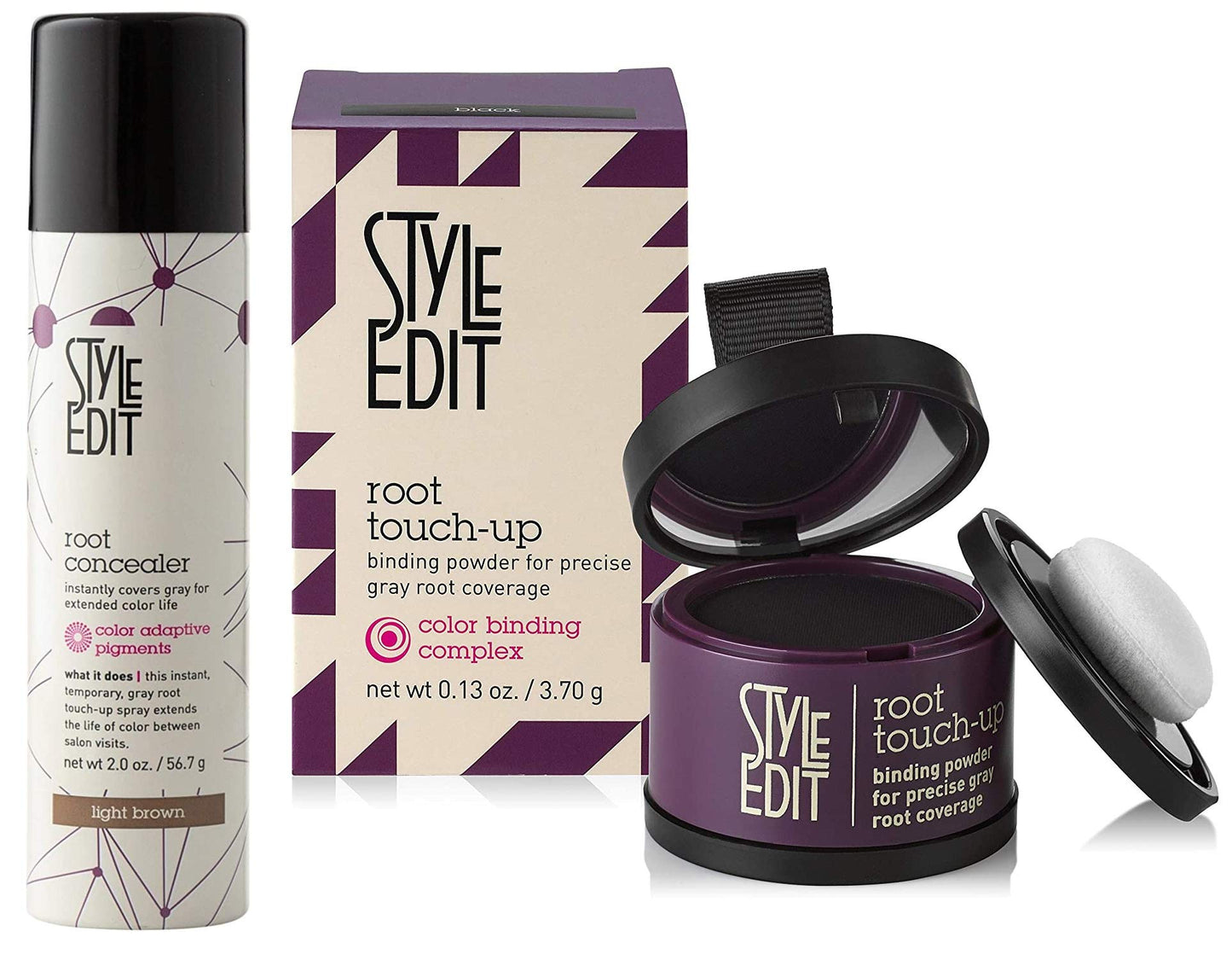 Style Edit Root Concealer Spray and Root Touch Up powder, to Cover Up Roots and Grays, Light Brown Hair Color.