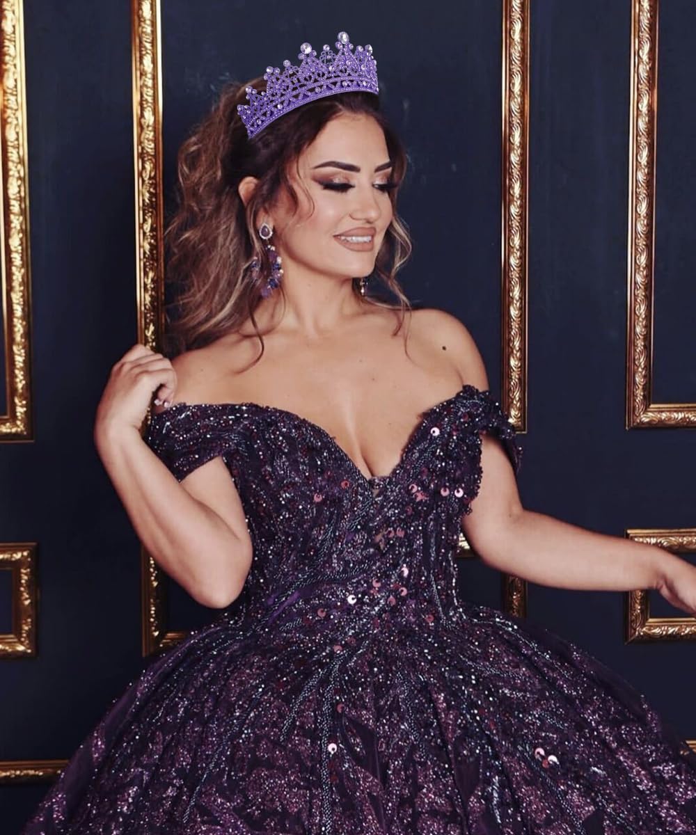 TOBATOBA Purple Crown Purple Tiara Crystal Princess Tiaras for Women Rhinestone Royal Queen Crown, Wedding Tiara for Bride, Halloween Costume Women Wedding Birthday Pageant Prom Cosplay Party