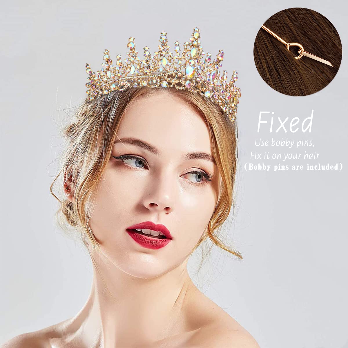 TOBATOBA AB Gold Crown for Women Wedding Tiara for Bride Queen Crown Crystal Tiaras and Crowns for Women Royal Princess Quinceanera Headpieces for Birthday Prom Pageant Halloween Cosplay Accessories