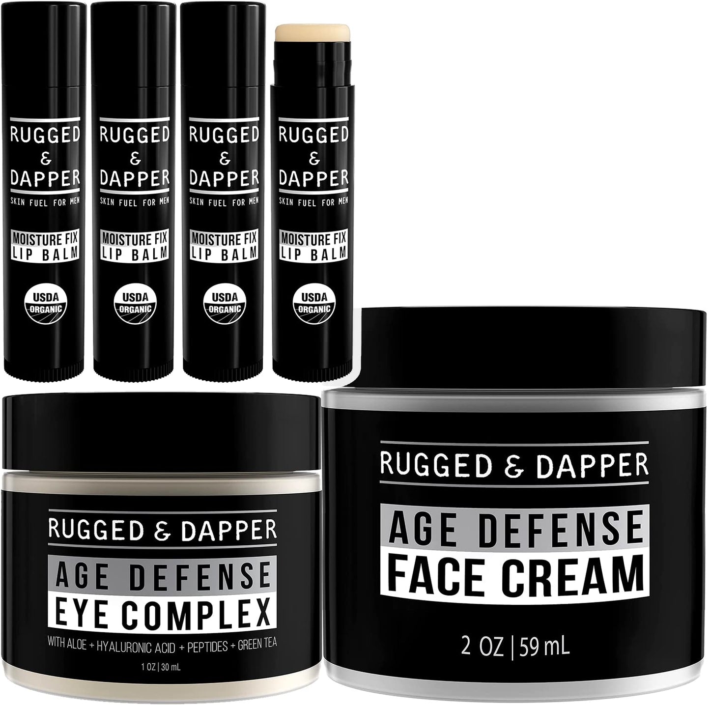 RUGGED & DAPPER Hydration Remedy Lip Balm, Age Defense Face Cream & Age Defense Eye Complex