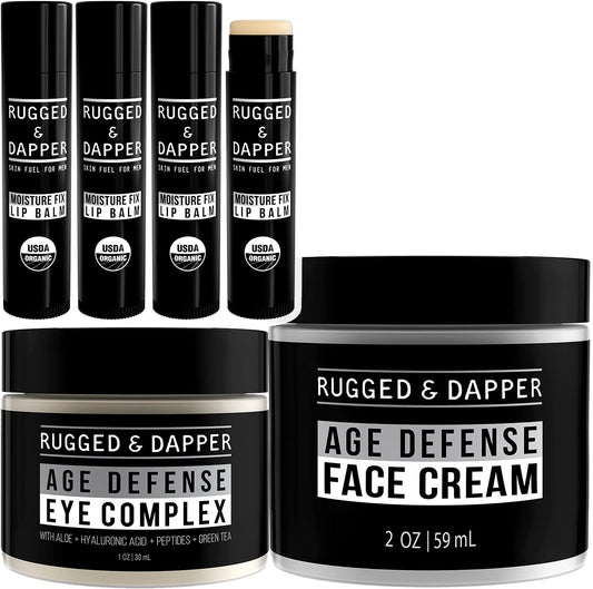 RUGGED & DAPPER Hydration Remedy Lip Balm, Age Defense Face Cream & Age Defense Eye Complex