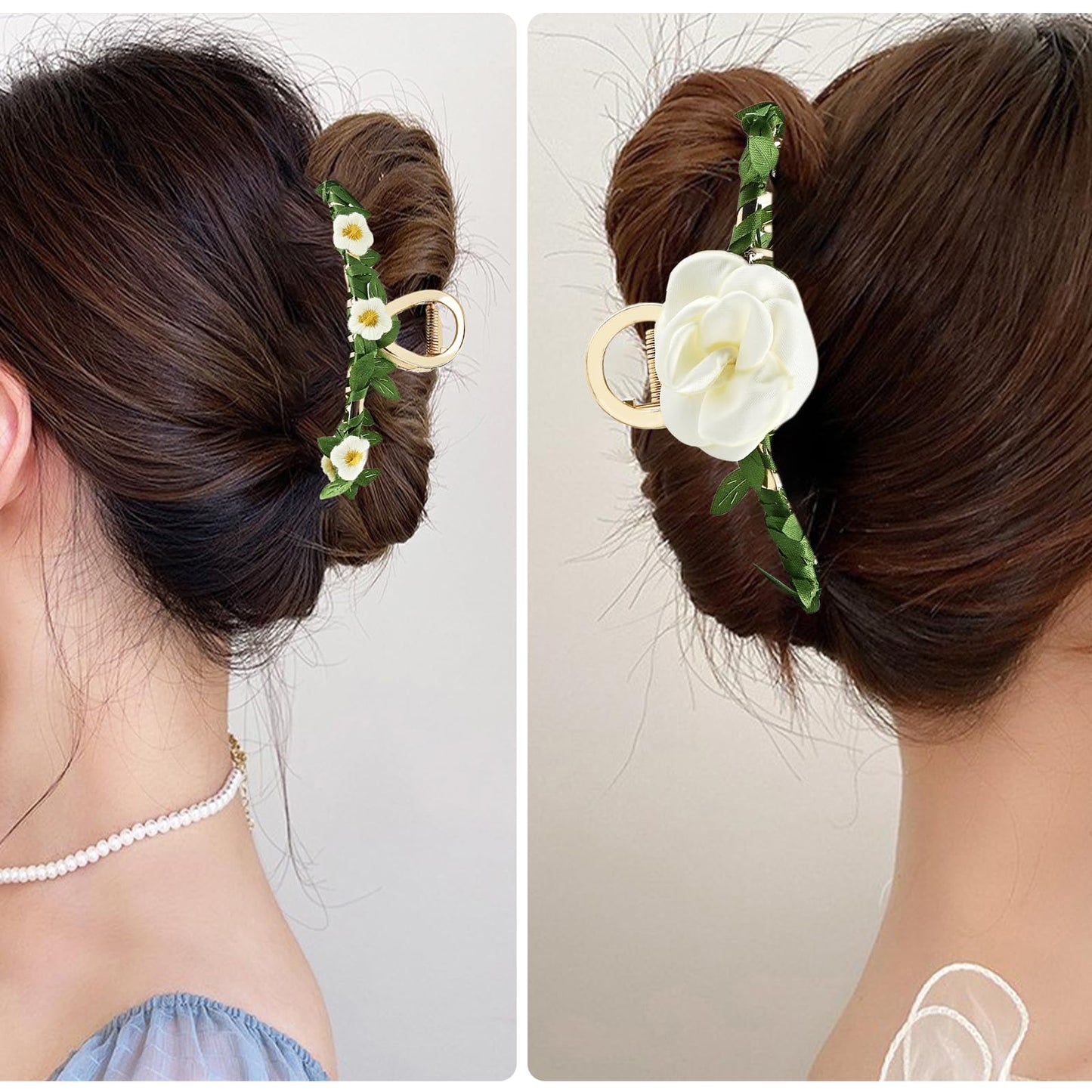 Yonchic 2-Piece Multiple Shapes Metal Hair Clips, Camellia Flower Hair Claws for Thin/Medium Thick Hair, Elegant Rose Barrettes Strong Hold Hair Clamps Non Slip Cute Fabric Hair Accessories