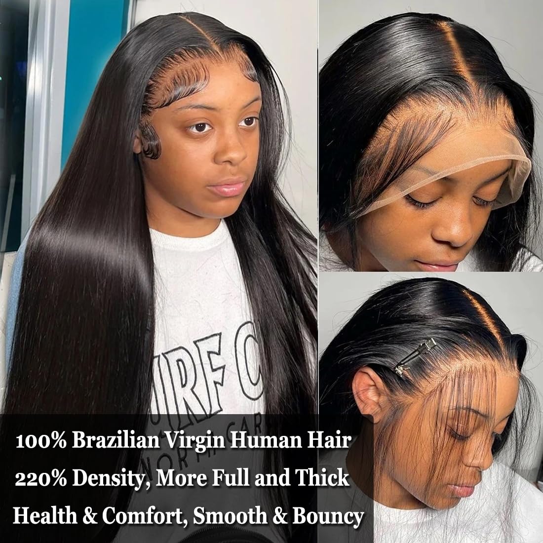 Straight Lace Front Wigs Human Hair 220% Density 13x4 HD Lace Front Wigs Human Hair Pre Plucked Straight Human Hair Wigs for Black Women 20 Inch Glueless Brazilian Lace Frontal Wig with Baby Hair