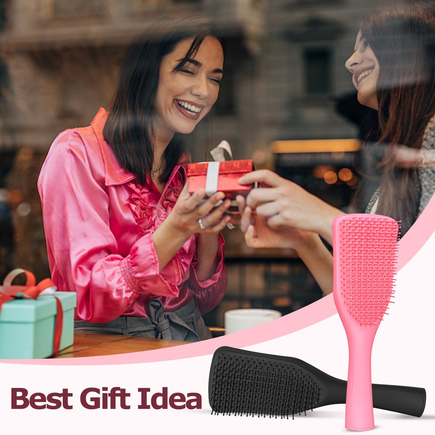 SHINLEA No Tangle Detangler Hair Brush for Wet & Dry Hair, Wave-shaped Soft Bristle Hairbrush for Reduces Breakage, Lightweight Travel Brush Detangling All Hair Types, Pink