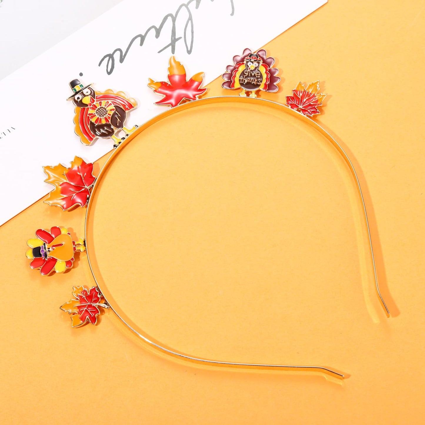 NVENF Thanksgiving Headband Autumn Fall Hairbands for Women Rhinestone Letter ‘GIVE THANKS’ ‘HAPPY FALL’ Gold Hair Hoop Thanksgiving Party Favors Hair Accessory Gifts (Turkey+Maple Leaf)