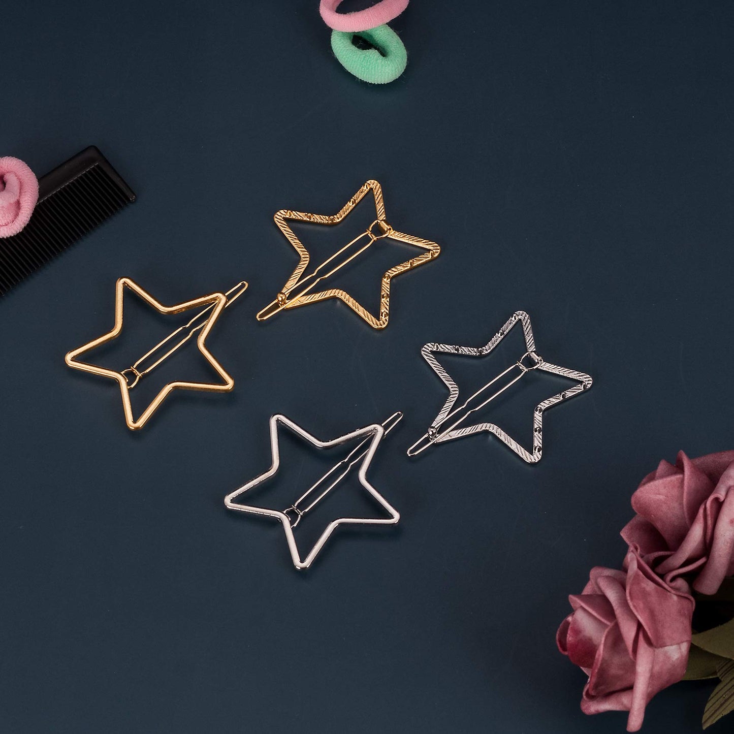 PAGOW 6PCS Star Hair Clips Hollow Metal Snap Barrettes Silver Gold Geometric Valentine Hair Pins Prom Enagement Wedding Styling y2k Accessories for Women Girls