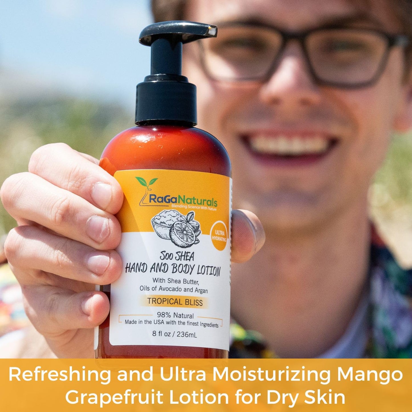 RaGaNaturals Mango Shea Butter Tropical Bliss Lotion with Argan, Vitamin E, and Avocado Oil - Refreshing, Hydrating and Nourishing 8 Fl Oz Moisturizer
