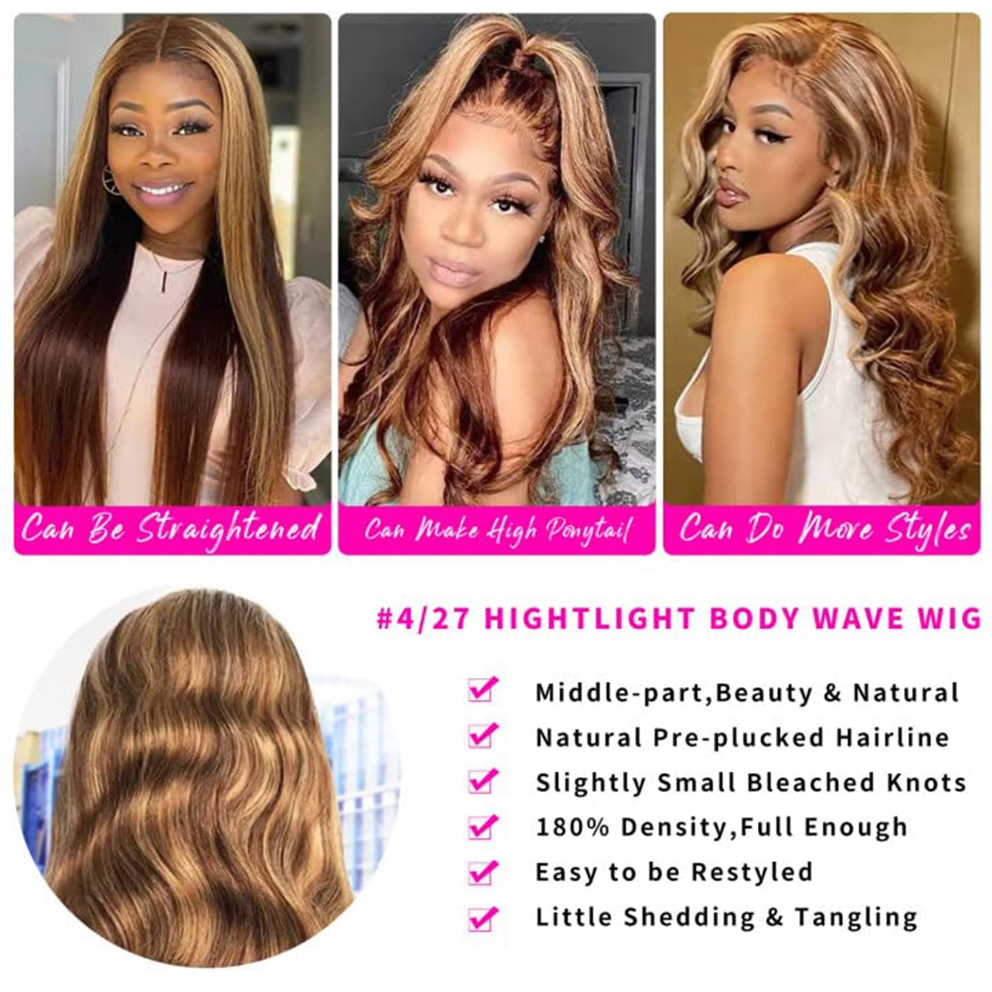 SUNTU Highlight Ombre HD Transparent 13x4 Lace Front Wigs Honey Blonde P4/27 Body Wave Lace Front Wigs Brazilian Human Hair for Black Women Pre Plucked with Baby Hair (16 Inch)