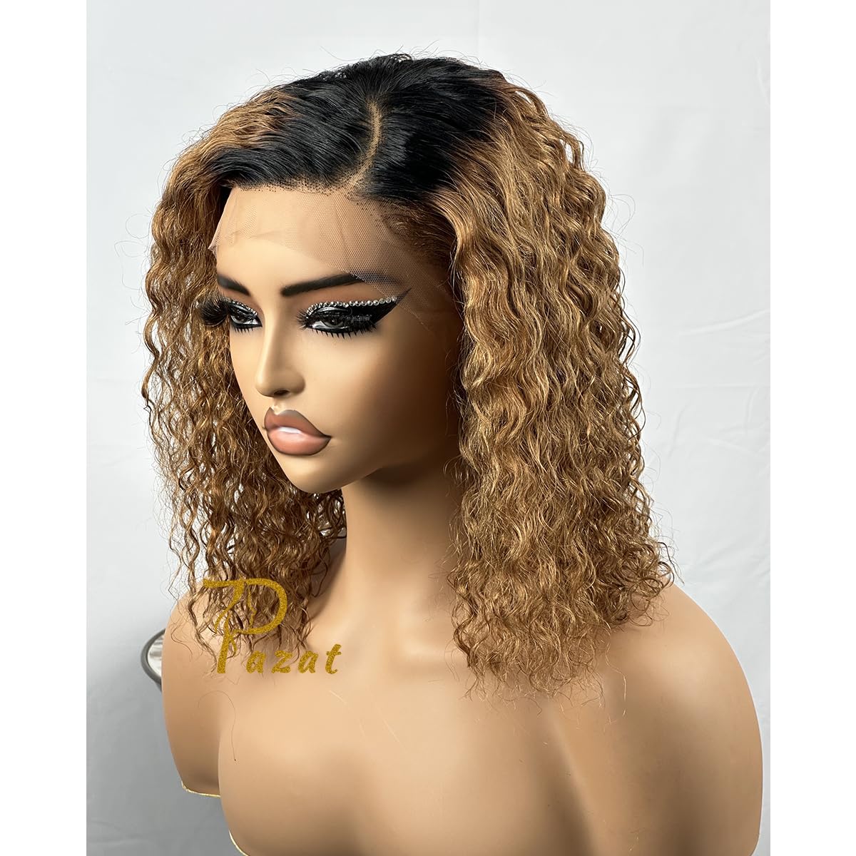 Pazat Ombre Lace Front Wig Human Hair 1B/30 Colored Wigs Short Deep Wave Black to Blonde Curly Bob Lace Frontal Wigs 13x4 HD Glueless Wigs Human Hair for Black Women Pre Plucked180% Density 10 Inch