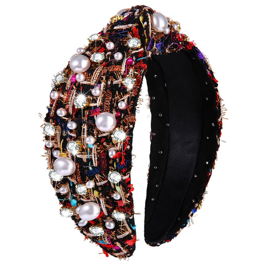 NVENF Christmas Headbands for Women Pearl Crystal Knotted Headband Rhinestone Embellished Jeweled Headbands Womens Christmas Holiday Hair Accessories Festive Party Favors (Multicolor)