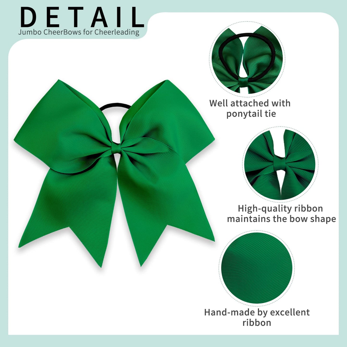 Oaoleer 21PCS 8" Large Cheer Bows Forest Green Bows Jumbo Cheerleader Bow with Ponytail Holder Elastic Band Handmade for Cheerleading Teen Girls College Sports