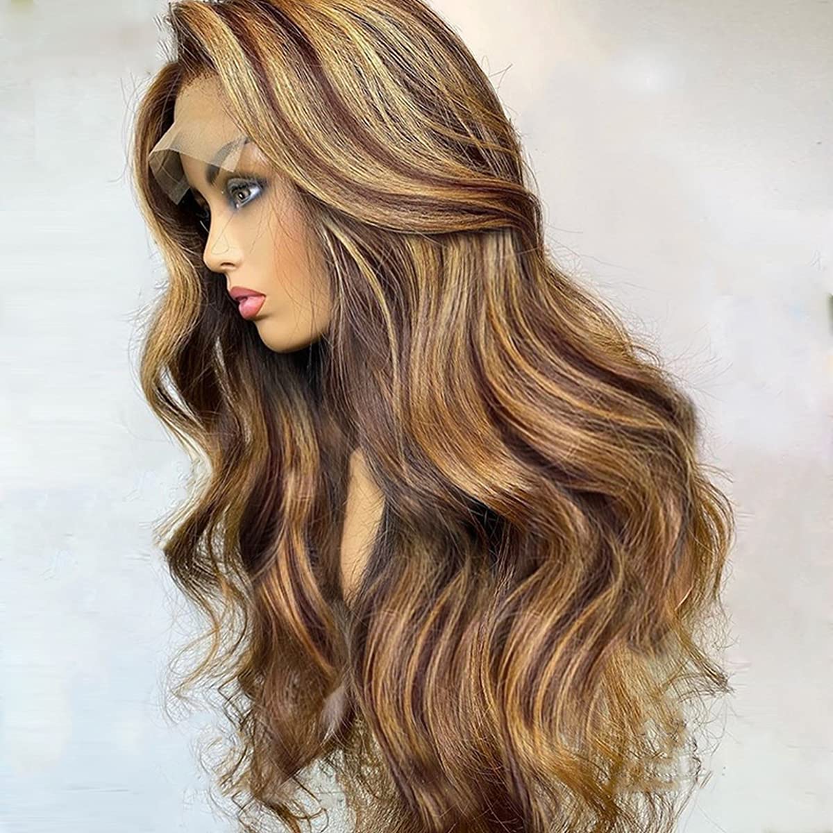 yimisunny Highlight Lace Front Wigs Human Hair Wavy Highlight Wig Human Hair 150% HD Transparent Highlight Ombre Lace Front Wig Human Hair Honey Blonde Pre Plucked With Baby Hair 20 Inch
