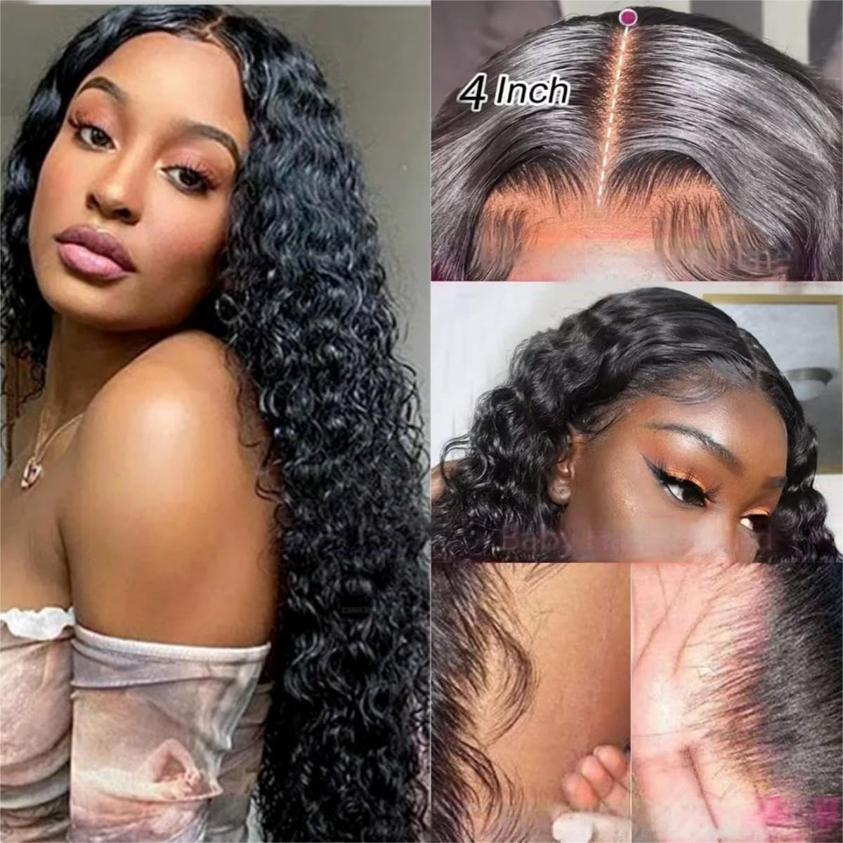 Tzihaano 4x4 HD Transparent Lace Frontal Wigs Human Hair Natural Black Color 150% Density Brazilian Remy Human Hair Wig 22 Inch Deep Wave Lace Front Wigs Human Hair Glueless Wig for Black Women