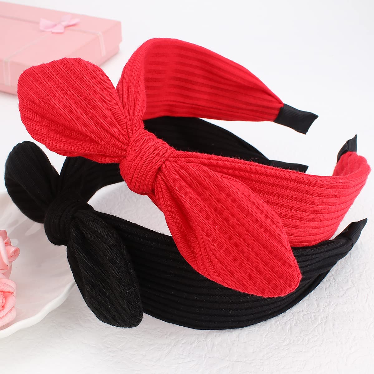 TOBATOBA Knotted Bow Headbands - Diademas Para Mujer De Moda, Vintage Bunny Ears, Wide Top Knot Hair Bands for Women and Girls, No Slip Fashion