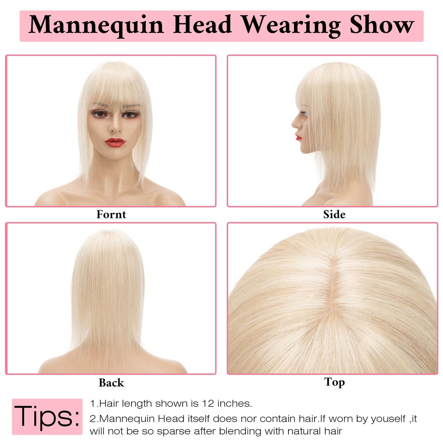 SEGO 100% Real Human Hair Toppers with Bangs,Silk Base 150% Density Clip in Topper Top 2.7”x5.1” Hair Pieces for Women with Thinning Hair/Hair Loss Cover Gray Hair