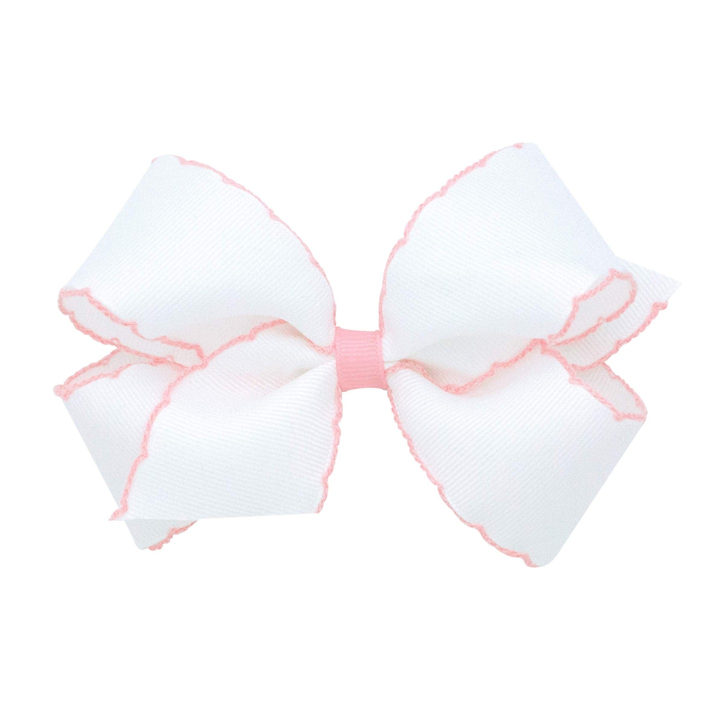 Wee Ones Girls' Classic Grosgrain Moonstitch Edge Hair Bow on a WeeStay Hair Clip, Medium, White with Light Pink