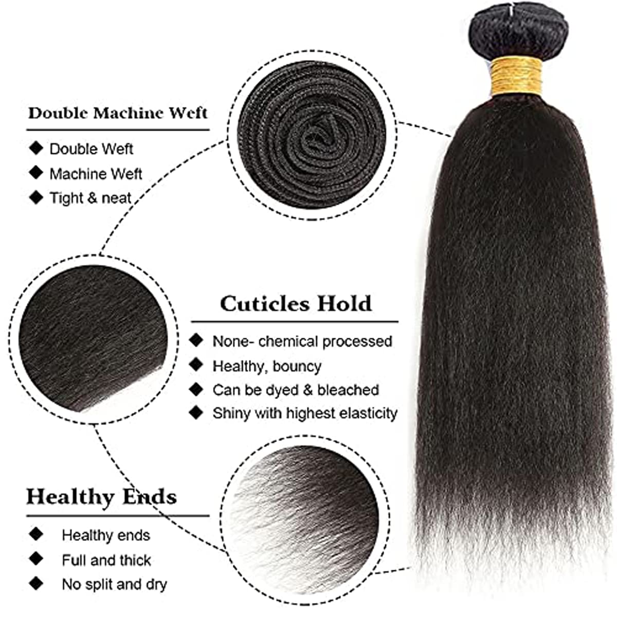 Yaki Straight Hair Human Hair 3 Bundles For Women Hair Weave Double Weft No Tangle Hair 3 Bundles Hair Weave Bundle Yaki Straight Hair Bundles 20 22 24 Inch