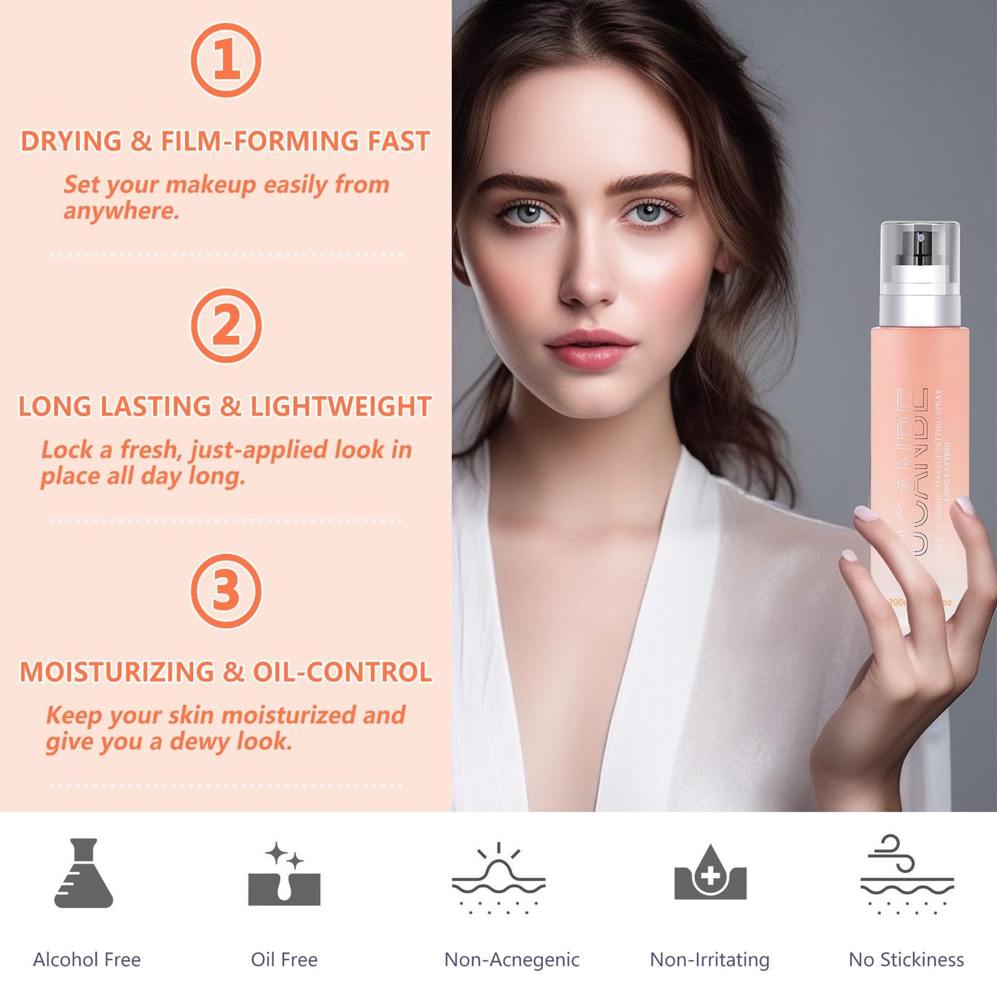 UCANBEMAKEUP Dewy Makeup Setting Spray Kit-7 Fl oz Hydrating Illuminating Finishing Spray Lightweight Face Mist All Day Long Make up Fixer +2PCS Sponge Puff, Hydrate Skin for a Bright Look