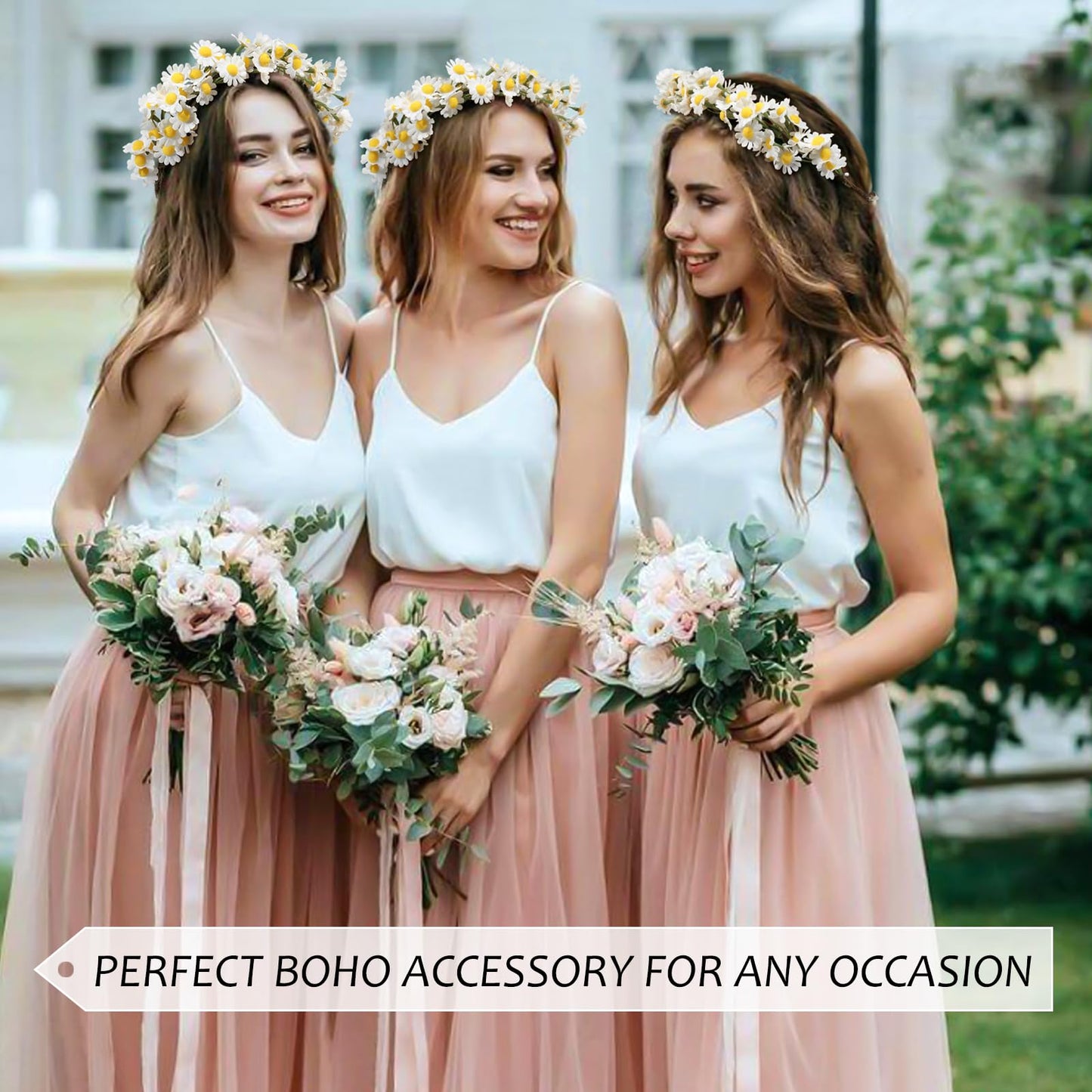 AWAYTR Flower Hippie Floral Crown - Boho Sunflower Headband for Women, Hippie Costume and Hair Accessories (White)