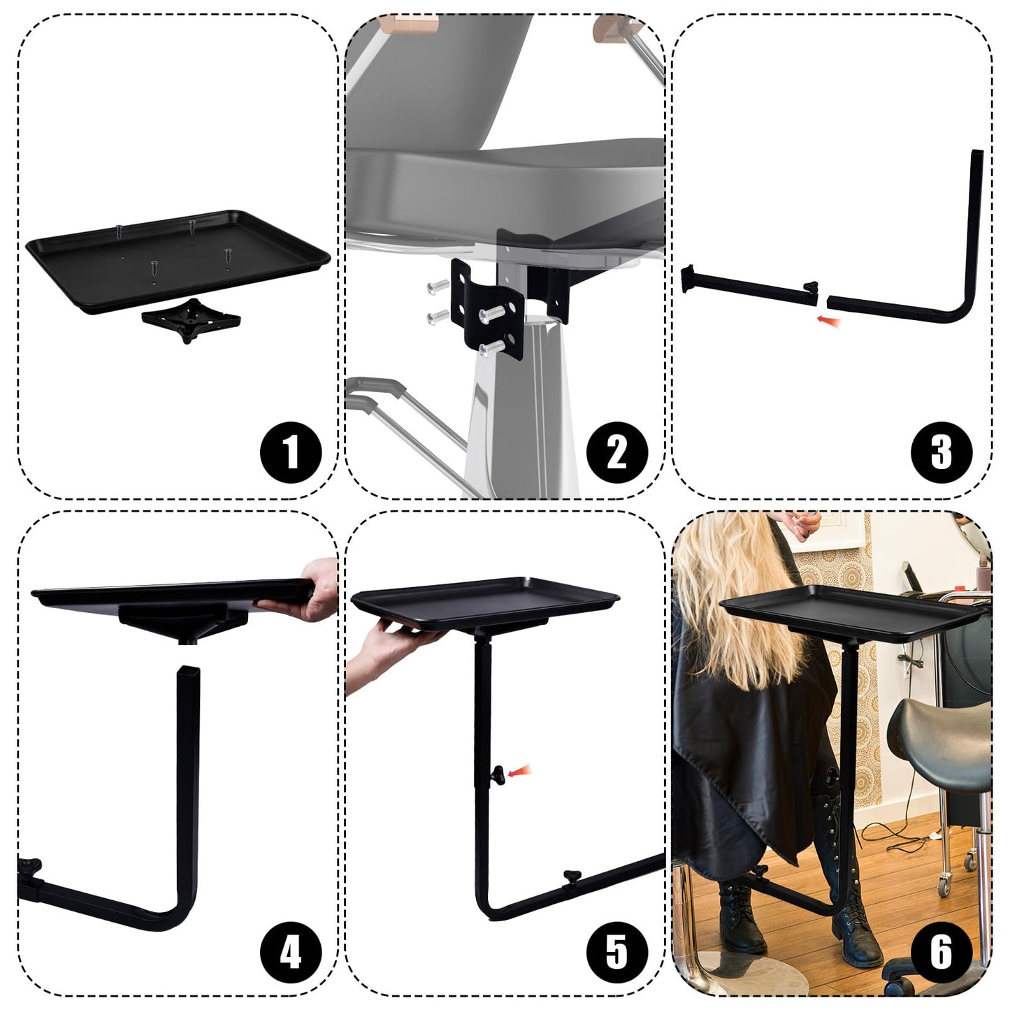 Salon Tray Attached to Chair, Adjustable Height Salon Holder, Barber Chairs Tray, Hair Stylist Attachment Storage Organizer for Hairdressing Tools Combs, Salon Tattoo Spa Equipment Accessories