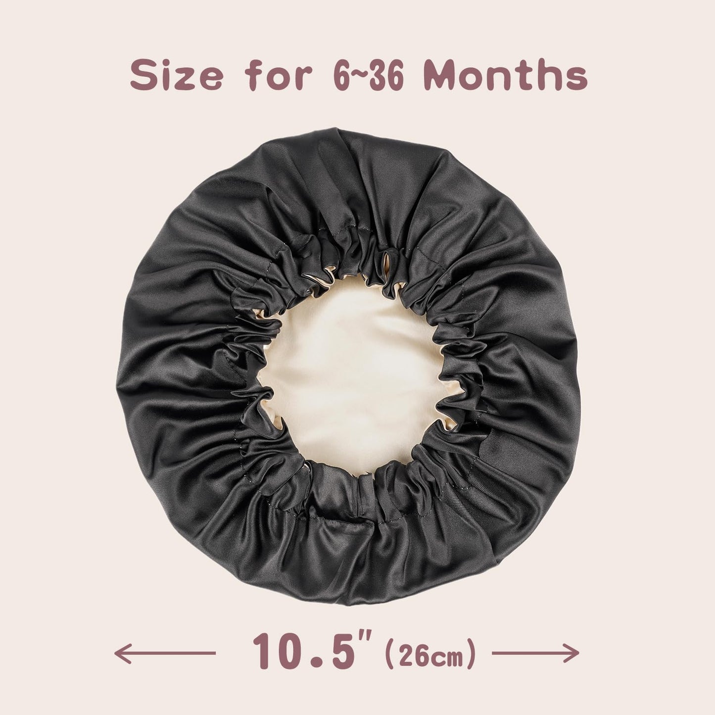 Baby Bonnet for 6-36 Months Sleeping: Reversible Smooth Satin for No Mess Toddler's Curly Hair, Adjustable Band No Slip Black-Taupe