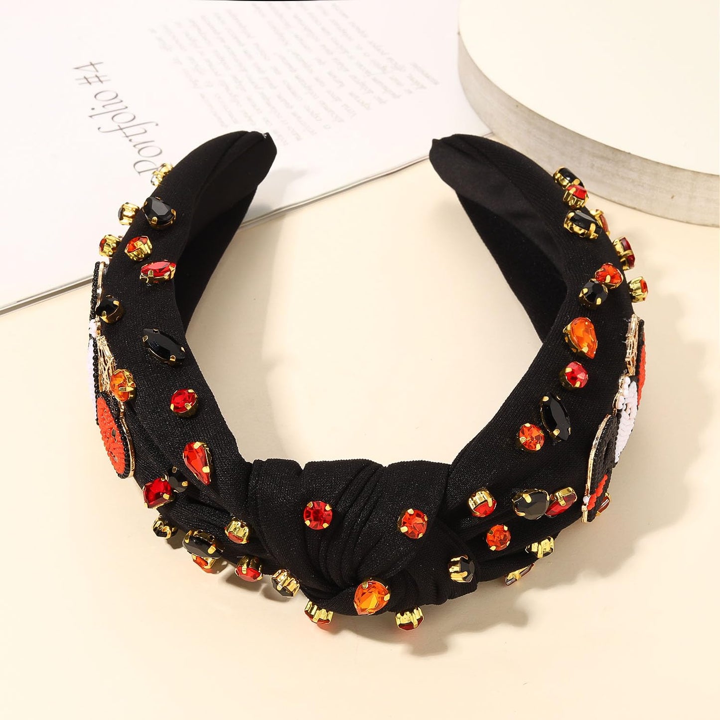 YAHPERN Halloween Headband for Women Spooky Pumpkin Ghost Headband Jeweled Rhinestone Knotted Headband Halloween Accessories