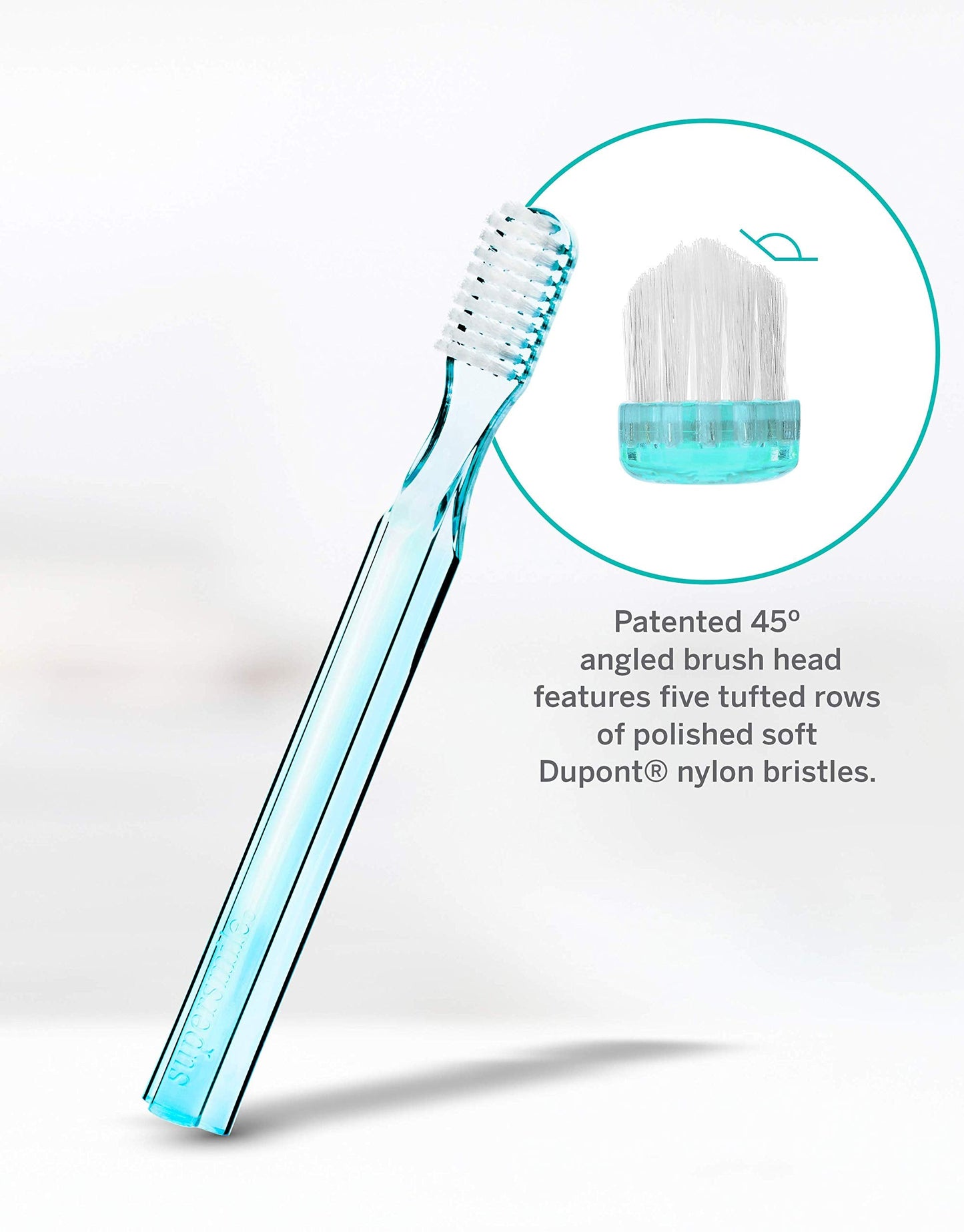 Supersmile New Generation Toothbrush w/ Patented 45° Soft Nylon Bristles - Whitening Tooth Brush w/ Ergonomic Handle Guarantees ADA Recommended Brushing Angle for Adults & Children (Blue)