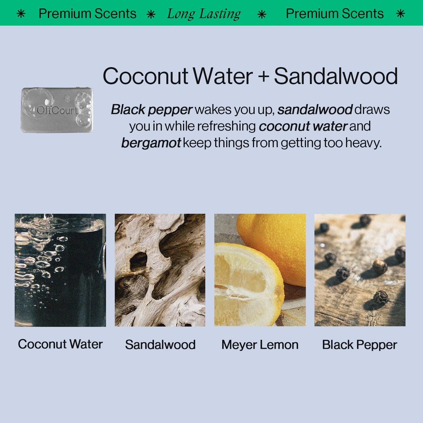 OffCourt Exfoliating Bar Soap – Whole Body, Deep Cleansing and Hydrating Soap for Men & Women - All Skin Types - Non-Drying Bar - Fig Leaves + White Musk & Coconut Water + Sandalwood (5oz, 2 Pack)