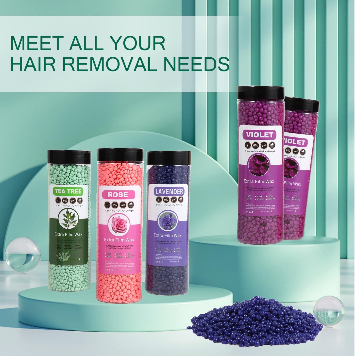 Pmuul Hardwax Bead, 400g Hard wax bean, Sensitive skin wax beads for facial, arm, leg, underarm, bikini and Brazilian hair removal, Tea plant