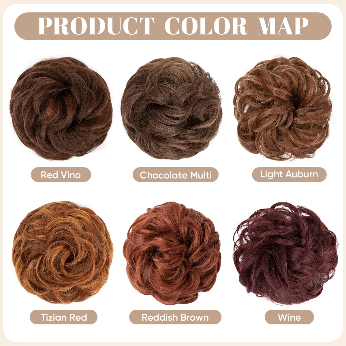 SARLA 2PCS Messy Hair Bun Hair Pieces Wavy Curly Synthetic Updo Fake Scrunchies Ponytail Extension for Women Reddish Brown